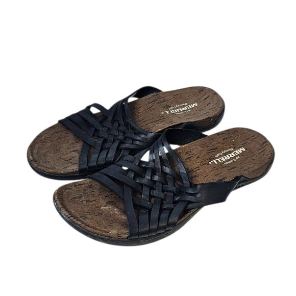 Merrell Womens District Mahana Leather Slip On Strappy Sandals, Black Size 8 - Picture 1 of 8